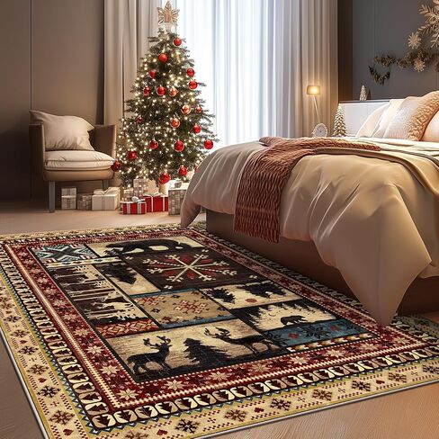 lokhom عيد الميلاد الدب منطقة البساط 3x5 قابل للغسل غرفة نوم البساط، عيد الميلاد خمر الغربية الجاموس الدب ديكور غرفة المعيشة البساط، غير زلة لينة منخفضة كومة منطقة السجاد لغرفة النوم المطبخ ديكور احتفالي in Saudi Arabia