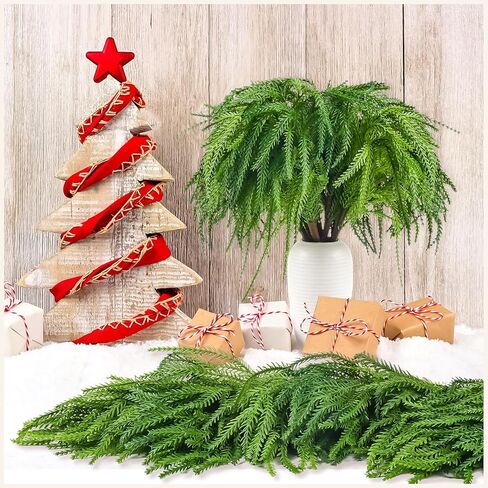 VAIPI 16 قطعة من فروع صنوبر نورفولك للكريسماس 45.72 سم اصطناعية لعيد الميلاد نورفولك من إبر الصنوبر فروع الصنوبر الخضراء وسيقان فروع صناعية لتزيين المنزل والحديقة in Kuwait