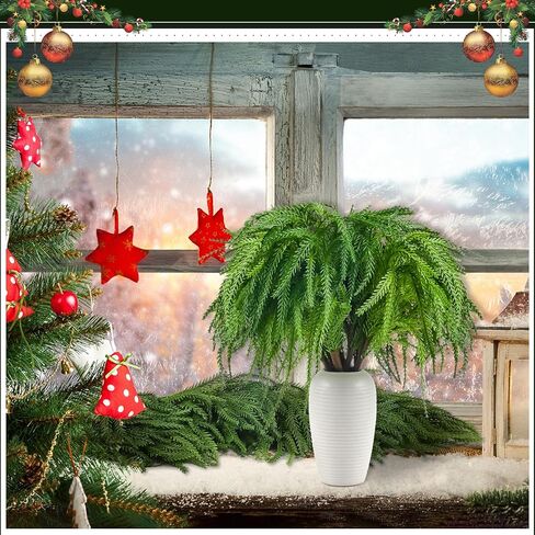 VAIPI 16 قطعة من فروع صنوبر نورفولك للكريسماس 45.72 سم اصطناعية لعيد الميلاد نورفولك من إبر الصنوبر فروع الصنوبر الخضراء وسيقان فروع صناعية لتزيين المنزل والحديقة in Kuwait