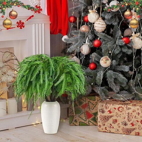 VAIPI 16 قطعة من فروع صنوبر نورفولك للكريسماس 45.72 سم اصطناعية لعيد الميلاد نورفولك من إبر الصنوبر فروع الصنوبر الخضراء وسيقان فروع صناعية لتزيين المنزل والحديقة in Kuwait