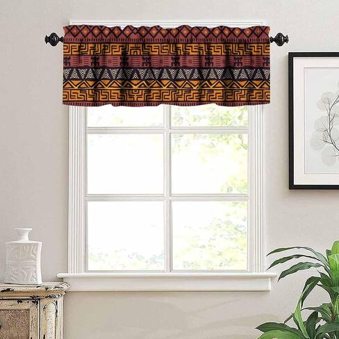 African Tribal Window Valance Curtain African Mud Cloth Pattern Abstract Geometric Ethnic Traditional Window Treatment Valances for Kitchen Dinning Living Room Bedroom 54x18inch in Kuwait