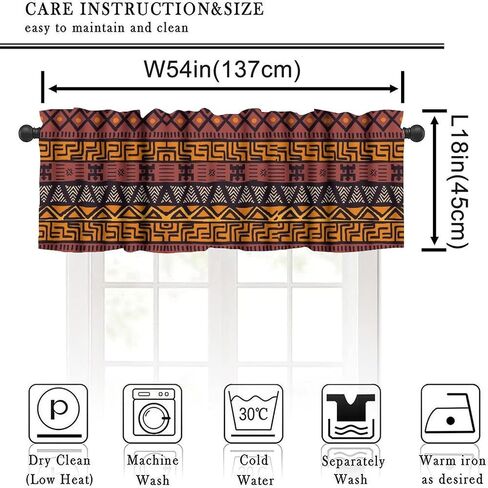 African Tribal Window Valance Curtain African Mud Cloth Pattern Abstract Geometric Ethnic Traditional Window Treatment Valances for Kitchen Dinning Living Room Bedroom 54x18inch in Kuwait