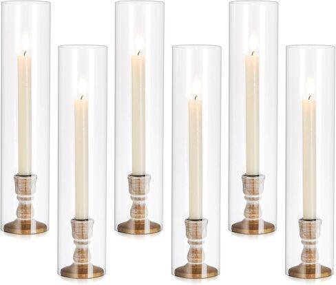 Inweder Rustic Wood Candlestick Holders: 6 Pcs Wood Candle Holders for Taper Candles, Wooden Candle Holders for Candlesticks, Wood Taper Holders with Glass Cover for Wedding Event Home Decor in Kuwait