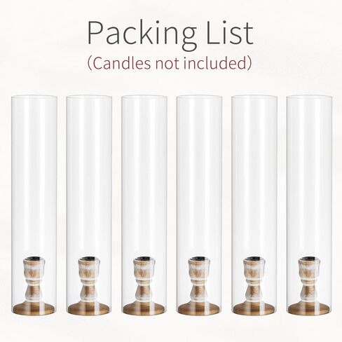 Inweder Rustic Wood Candlestick Holders: 6 Pcs Wood Candle Holders for Taper Candles, Wooden Candle Holders for Candlesticks, Wood Taper Holders with Glass Cover for Wedding Event Home Decor in Kuwait