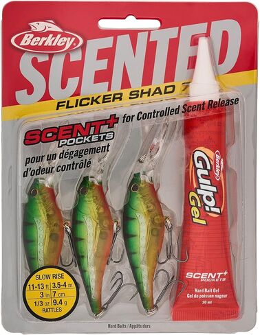 Berkley Scented Flicker Shad Pro 3 Pack Fishing Lure, Red Tiger, 5/16 oz, 2.75in | 7 cm, Size, Profile and Dive Depth Imitates Real Shad, Equipped with Fusion19 Hook in Saudi Arabia