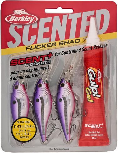 Berkley Scented Flicker Shad Pro 3 Pack Fishing Lure, Red Tiger, 5/16 oz, 2.75in | 7 cm, Size, Profile and Dive Depth Imitates Real Shad, Equipped with Fusion19 Hook in Saudi Arabia