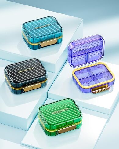 Travel Pill Organizer, Small Pill Box, Acedada Portable Daily Pill Case for Pocket Purse, Moistureproof 7 Compartments Pill Container, Stylish Medicine Holder Organizer for Vitamins Fish Oils, Black in Saudi Arabia