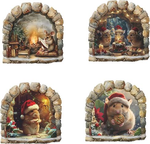 4 Sheets Christmas Realistic 3D Mouse Hole Wall Decals Cute Mouse in Hole Wall Stickers Removable Funny Mouse Hole Wall Stickers for Wall,Home,Kids Room, Living Room, Bedroom,Nursery Decor in Saudi Arabia
