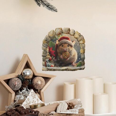 4 Sheets Christmas Realistic 3D Mouse Hole Wall Decals Cute Mouse in Hole Wall Stickers Removable Funny Mouse Hole Wall Stickers for Wall,Home,Kids Room, Living Room, Bedroom,Nursery Decor in Saudi Arabia