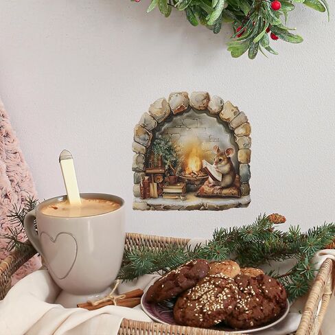 4 Sheets Christmas Realistic 3D Mouse Hole Wall Decals Cute Mouse in Hole Wall Stickers Removable Funny Mouse Hole Wall Stickers for Wall,Home,Kids Room, Living Room, Bedroom,Nursery Decor in Saudi Arabia