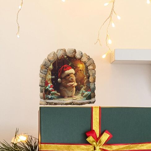 4 Sheets Christmas Realistic 3D Mouse Hole Wall Decals Cute Mouse in Hole Wall Stickers Removable Funny Mouse Hole Wall Stickers for Wall,Home,Kids Room, Living Room, Bedroom,Nursery Decor in Saudi Arabia