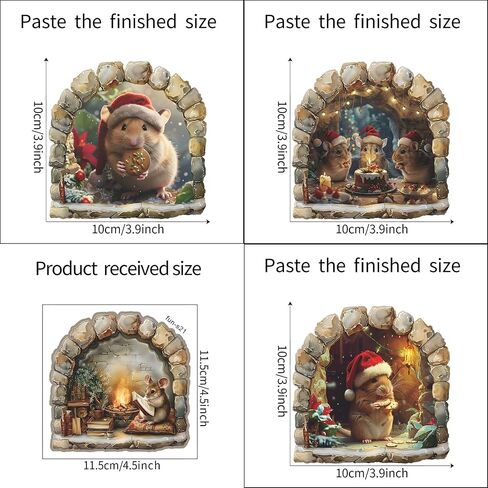 4 Sheets Christmas Realistic 3D Mouse Hole Wall Decals Cute Mouse in Hole Wall Stickers Removable Funny Mouse Hole Wall Stickers for Wall,Home,Kids Room, Living Room, Bedroom,Nursery Decor in Saudi Arabia