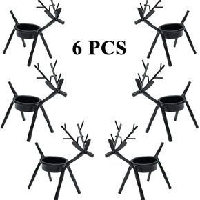 6pcs Reindeer Tealight Candle Holders, Holiday Metal Candlestick Black Tea Light Stands, Christmas Decoration for Home, Table, Fireplace, Window for Thanksgiving, Halloween, Christmas, New Year Party