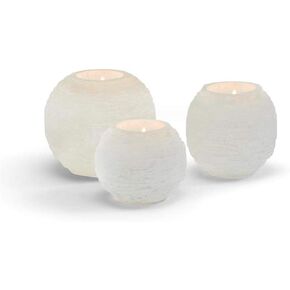 Two's Company Tozai Glaciers Set of 3 Selenite Crystal Sphere Candle Holder