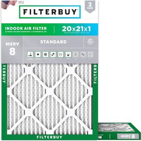 Filterbuy 20x21x1 Air Filter MERV 8 Dust Defense (2-Pack), Pleated HVAC AC Furnace Air Filters Replacement (Actual Size: 19.50 x 20.50 x 0.75 Inches)