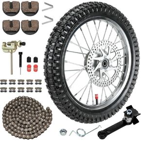 16X2.4 64-305 Front Wheel Assembly Tire Inner Tube Set Compatible with Razor MX500 MX650 SX500 Dirt Rocket Bike Off-road Motocycle with 25H 126 Links Chain Tensioner Breaker Brake Rotor Pads