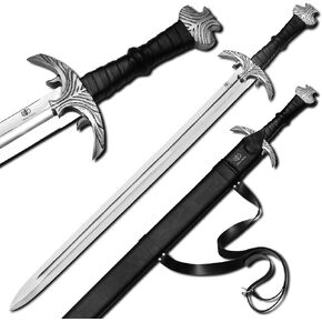 Medieval Sword Double-Edged Full Stainless Steel Blade Real Arming Sword for Adults Leather Grip with Scabbard