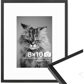 8x10 Metal Picture Frame - 8x10 inch Thin Aluminum Photo Frame with 5x7 Mat - High Definition Plexiglass - Vertical and Horizontal Display - Wall Hook Hanging Hardware Included - Rose Gold