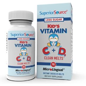 Superior Source Kid’s C + D3, Clean Melts, Quick Dissolve MicroLingual Tablets, 90 Ct, Alternative to Gummies, Vitamin C (30 mg), D3 (400 IU), Immune System Support, Non-GMO