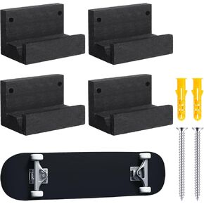 4 Pcs Wooden Wall Mounted Skateboard Rack Horizontal Snowboard Storage Longboard Deck Display Hanger Cruiser Board Holder Surf Skateboard Stand Skateboard Shelf for Garage Store