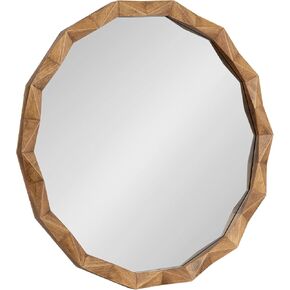 Kate and Laurel Endicott Modern Geometric Round Wall Mirror, 26 Inch Diameter, Natural Rustic, Transitional Faceted Wood Circle Mirror for Use as Bathroom Mirror for Over Sink or Cute Nursery Mirror