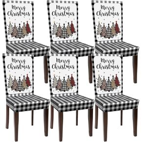 6 قطع من أغطية كراسي تناول الطعام في عيد الميلاد من Yinder، شجرة جاموس منقوشة قابلة للتمدد وقابلة للغسل وقابلة للإزالة وغطاء كرسي حامي لعيد الميلاد وغرفة الطعام والمطبخ والزفاف والفندق وحفلات العطلات in Kuwait
