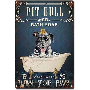 Vintage Metal Tin Sign Pit Bull Co Bath Soap Wash Your Paws Bar Pub Cafe Wall Kitchen Bathroom Outdoor Indoor Wall Decor 12x8 Inch