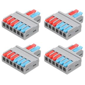 MECCANIXITY 4pcs Din Rail Press Quick Terminal Blocks DIY Splicing Wire Connectors (2 in 6 Out) 35A Terminal Blocks for Wiring Cable Circuit Inline 28-12AWG