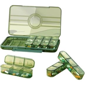 Weekly Pill Organizer 3 Times A Day, Large Capacity Pill Case with 21 Cells, Push Button 7 Day Pill Box for Vitamin/Cod Liver Oil/Supplements (Cream Green,21 Cells)
