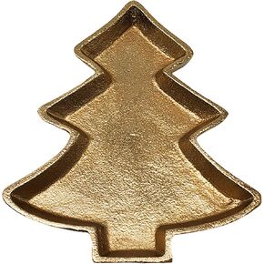 Gold Christmas Tree Tray - Christmas Tree Shaped Dish - Decorative Serving Platter, Holiday Cookie Plate for Santa - Christmas Tree Design