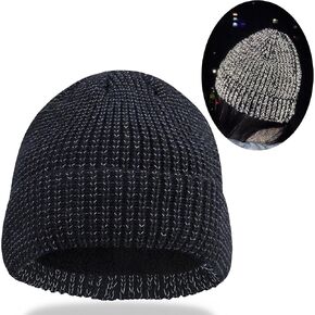 Babalet Reflective Winter Beanie Hat for Women Men Adults Visibility Knitted Polar Fleece Lined Cap for Outdoor at Night