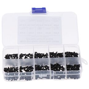 500Pcs M2 M2.5 M3 Phillips Flat Head Screws Assortment Kit, Black Carbon Steel Machine Screws, Countersunk Head Electronic Repair Screws for Laptop