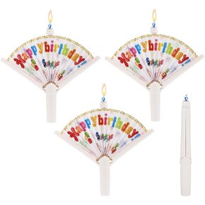 4pcs Novelty Fan Birthday Candles, Happy Birthday Candle Pop-up Surprise Birthday Candles Funny Cake Topper Candle Trick Candles for Party Supplies