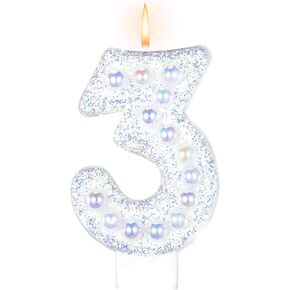 Birthday Candles, Number 1 Candle for First Birthday Girl, 1st Birthday Candles Sparklers with Holographic Colored Pearls, First Birthday Candle for Sweet One Birthday Party Decorations