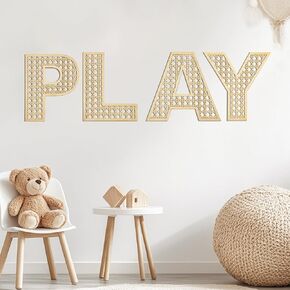 Play Sign for Playroom Wall Decor Wooden Playroom Sign 12 Inch Large Rattan Letters for Play Room Wall Decor Boho Nursery Wood Word Sign for Toddler Girls Boys Kids Bedroom Decorations