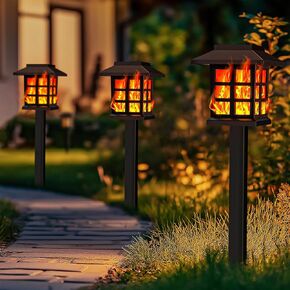 Solar Lights for Outside,6 Pack Flickering Flame LED Solar Outdoor Lights, Flame Torches Waterproof Solar Lights for Christmas Decor, Garden, Landscape, Pathway, Yard Decorations