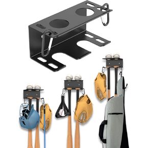 Baseball Bat Wall Mount, Baseball Bat Holder Display, Baseball Bat Storage Rack, Metal Bat Hanger Holds 2 Bats and 2 Baseballs Along with Gloves/Bags Heavy-duty (Black)