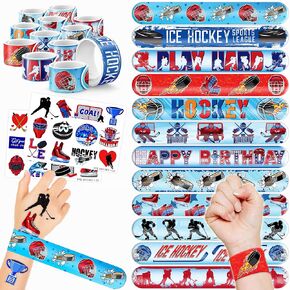 48 Ice Hockey 24PCS Ice HockeyTemporary Tattoos Stickers 24PCS Slap Bracelets Perfect for Themed Birthday Baby Showers or Classroom Rewards Ideal Decor and Gifts for Girls and Boys