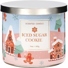 Christmas Candle, Christmas Scented Candle Sugar Cookie and Vanilla Scented, Large 3 Wicks Scented Candle, 14 oz, Christmas Candle Gift in Kuwait