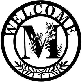 Initial Welcome Sign Front Door Wreath, 12 Inch Metal Monogrammed Sign Farmhouse Porch Sign Wall Art Decor, Monogram Rustic Welcome Wreath for Indoor Outdoor (Letter B)