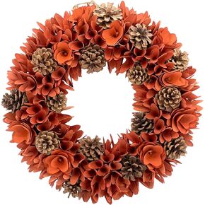 Galt International 18" Natural Woodchip Pinecone Fall Wreath for Front Door Wreath Beautiful Indoor and Outdoor Wreath for Harvest Thanksgiving Autumn Rustic Home Decor (Orange)