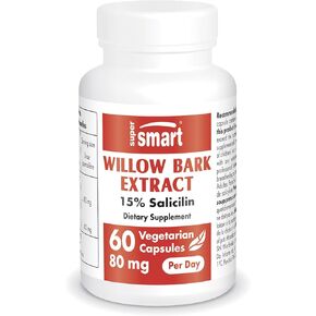 Supersmart - Willow Bark Extract 530mg per Day (High Potency) - 15% Salicin - Natural Willow Bark Herb Supplement | Non-GMO & Gluten Free - 60 Vegetarian Capsules