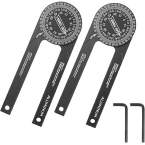 QWORK 7" Aluminum Miter Saw Protractor, 2 Pack CNC-machined Anodized Alloy with Precision Laser-Engraved Scales, Internal O-ring Mechanism, for Accurate Miter and Single Cut