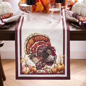 Elrene Home Fashions Autumn Heritage Turkey Engineered Table Runner, 13"x70"