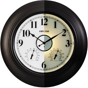 ANDY STAR 21 Inch Large Luminous Outdoor Wall Clock Waterproof with Temperature, Vintage Round Wall Clocks Battery, Oversized Pool Clock for Garden Patio Rustic Bronze Finish Silent Non Ticking Clock