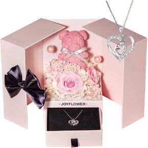 JoyFlower Mothers Day Flowers Gifts for Mom Wife from Daughter Son Husband, Birthday Gifts for Women,Preserved Flower Box Rose Bear,Forever Rose Flowers Gifts for her,Necklaces for Mom Wife Grandma