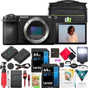 Sony a6700 Alpha APS-C Mirrorless Camera 26MP 4K with 18-135mm Lens Kit ILCE-6700M Bundle with Deco Gear Photography Bag + Flash + Extra Battery + Dual Charger + Software & Deluxe Accessories Kit