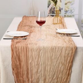 Cheesecloth Table Runner, 10FT Gauze Table Runner Boho Table Runner for Wedding Bridal Baby Shower Birthday Party Boho Table Decor (1 Pack Brownish White)