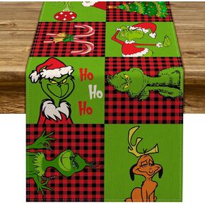 Pudodo Merry Christmas Table Runner Buffalo Plaid Xmas Winter Holiday Party Decoration Fireplace Kitchen Dining Room Home Decor (13" x 72")