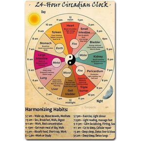 24 Hour Circadian Clock Organ Clock Unframed Knowledge Wall Art Chinese Medicine Healthy Art Cafe School Decoration Tin Sign Home Decor Home Art Metal Signs Wall Art Wall Decor Poster 8 * 12 in